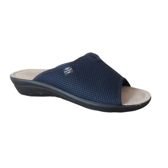 Fly Flot Womens Cloth Slippers Sandals 41 Navy Blue Mesh Upper Antishock Italy - Picture 1 of 11